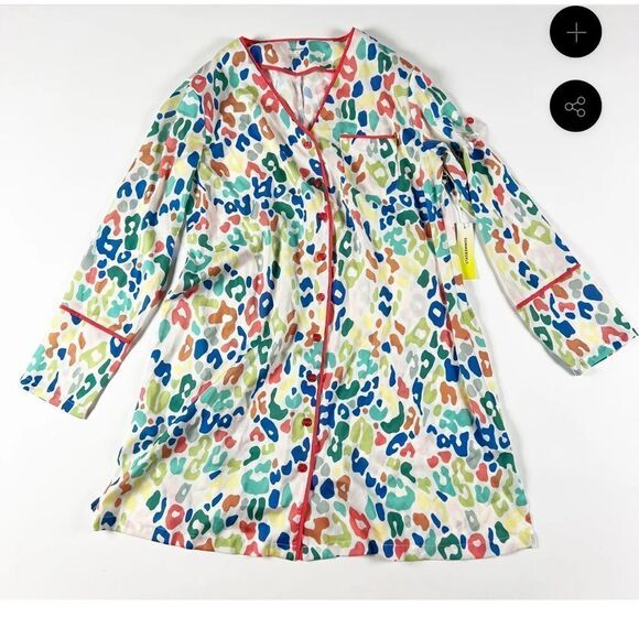 Summersalt The Cloud 9 Silky Button Front Multi Cheetah Leopard Shirt Top XS - Picture 1 of 8